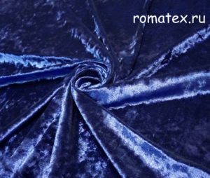 Ткань обивочная 
 Бархат для штор Крэш синий однотонный