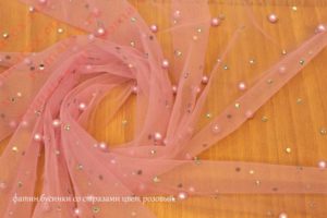 Ткань для рукоделия
 Фатин бусинки со стразами цвет розовый